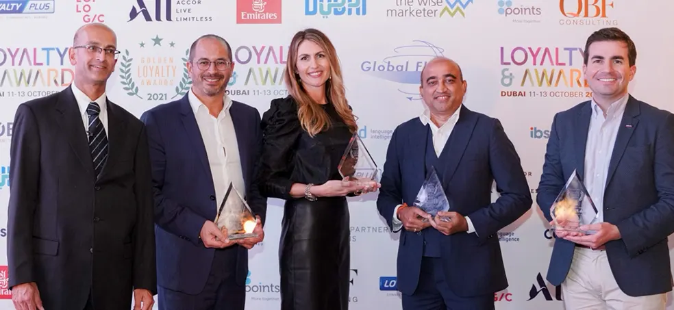 Loyalty Juggernaut team receiving the GRAVTY® Visual Rules award at Loyalty & Awards, Dubai.